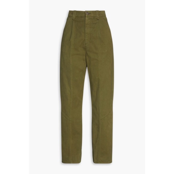 Sandro Pants FR 38 Wide Leg Ankle Cropped Green Sahara Soft Cotton Quiet Luxury